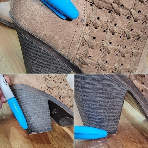 Fergalicious Worthy Ankle Boots Size 7.5 Booties Heels Woven Faux Leather - Picture 12 of 15